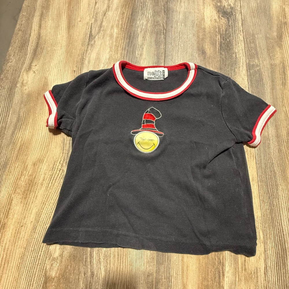 Next Generation Kids Ringer Tee Black Smiley Face Kidcore Retro Shirt